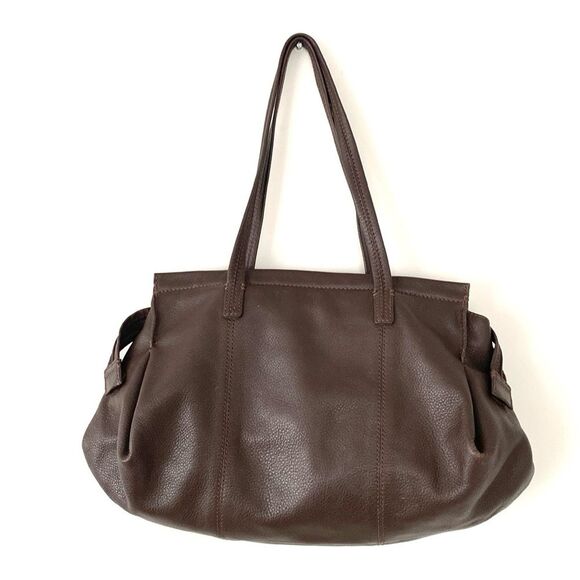 J. Jill Brown Shoulder Bag Textured Leather Finish Stitching Accents Boho Office - Picture 1 of 11